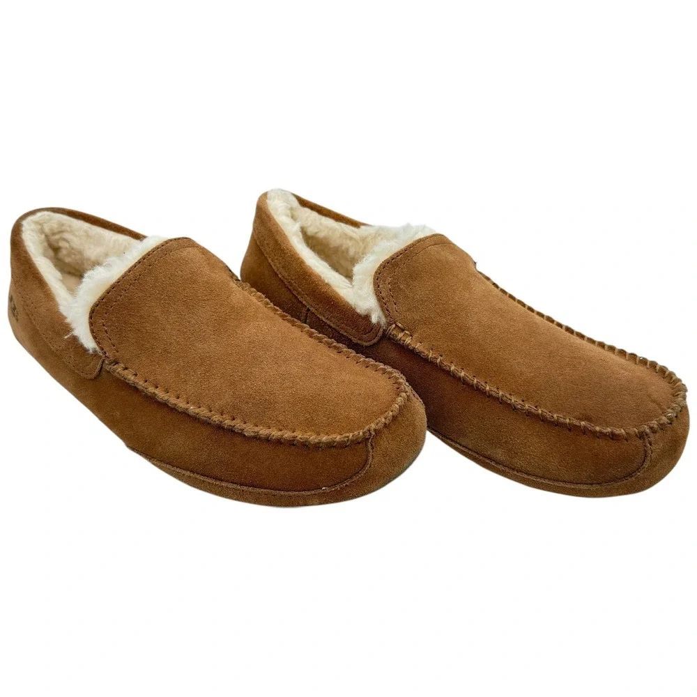 UGG Linscot Slippers Mens 9 Chestnut Suede Moccasin Loafers 1174583